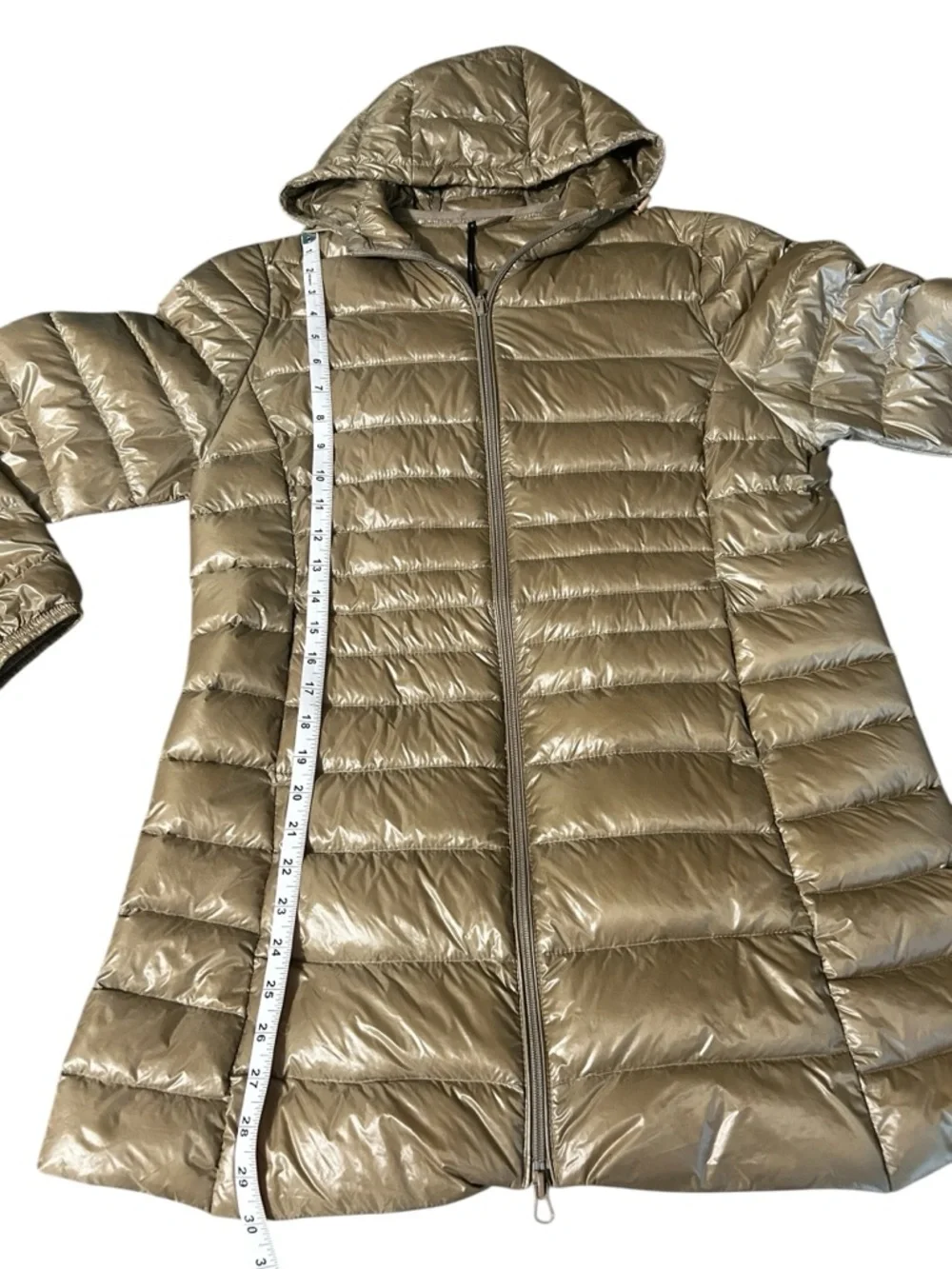 Metallic Bronze Down Puffer Jacket Hooded Lightweight Coat Fits XL/L